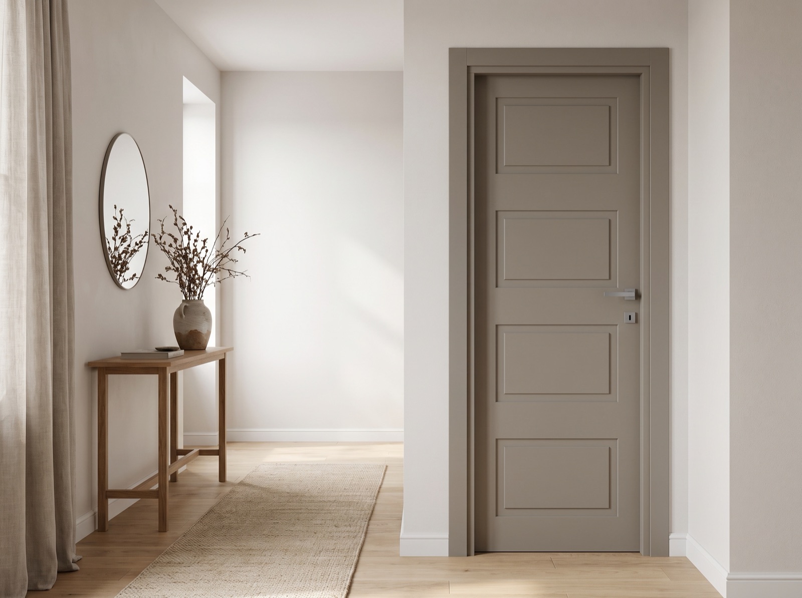 Porta laccata LAC-09 grigio beige in un ingresso